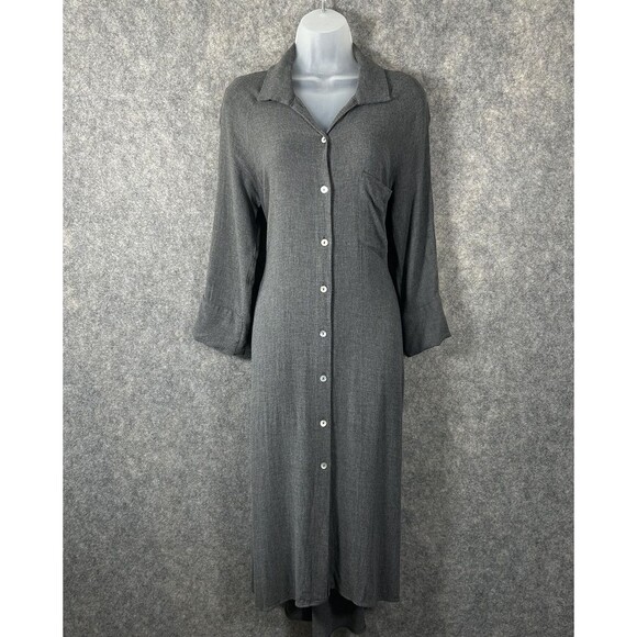 Zara Women's Gray Soft Button Down Collared Shirt Dress Midi 3/4 Sleeve Small - Picture 1 of 16